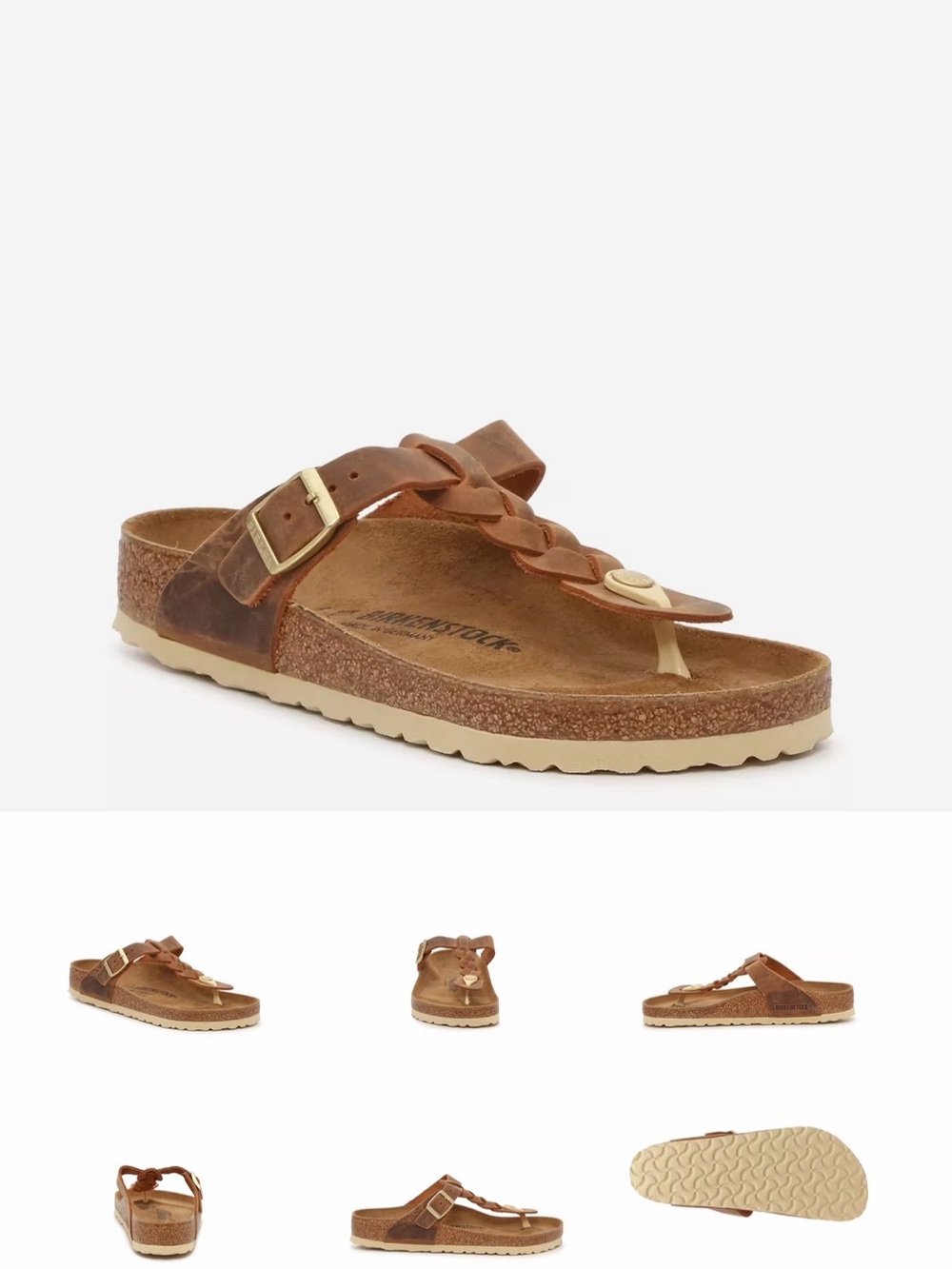 Birkenstock Brown Braided Toe-Post Sandal with Gold Buckle